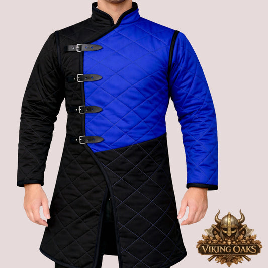 Blue Viking Gambeson Costume for Men Medieval Armor Jacket Renaissance Faire LARP Costume Viking Warrior Padded Armor