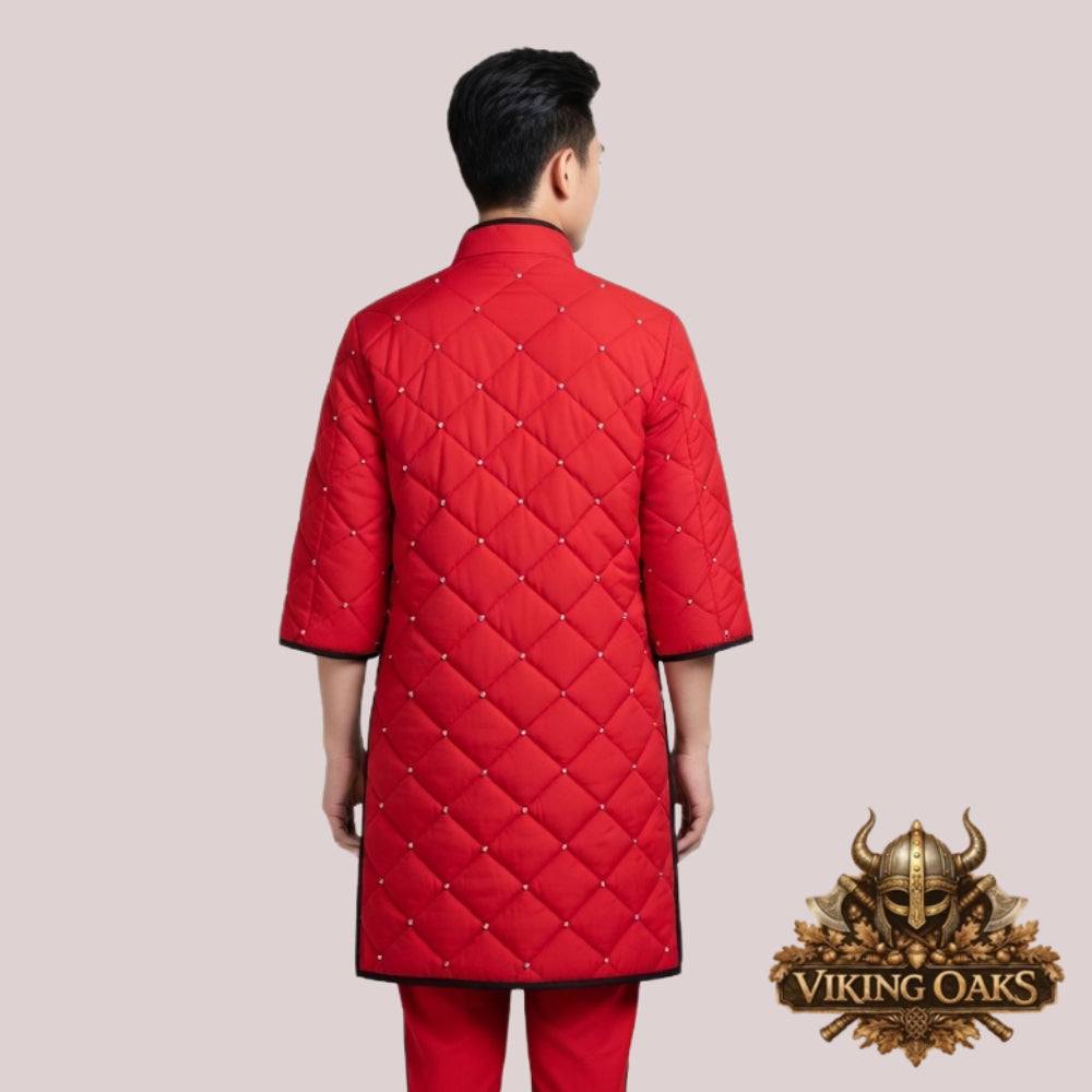 Red Quilted Medieval Gambeson Armor Viking Knight Costume Renaissance Festival LARP Clothing