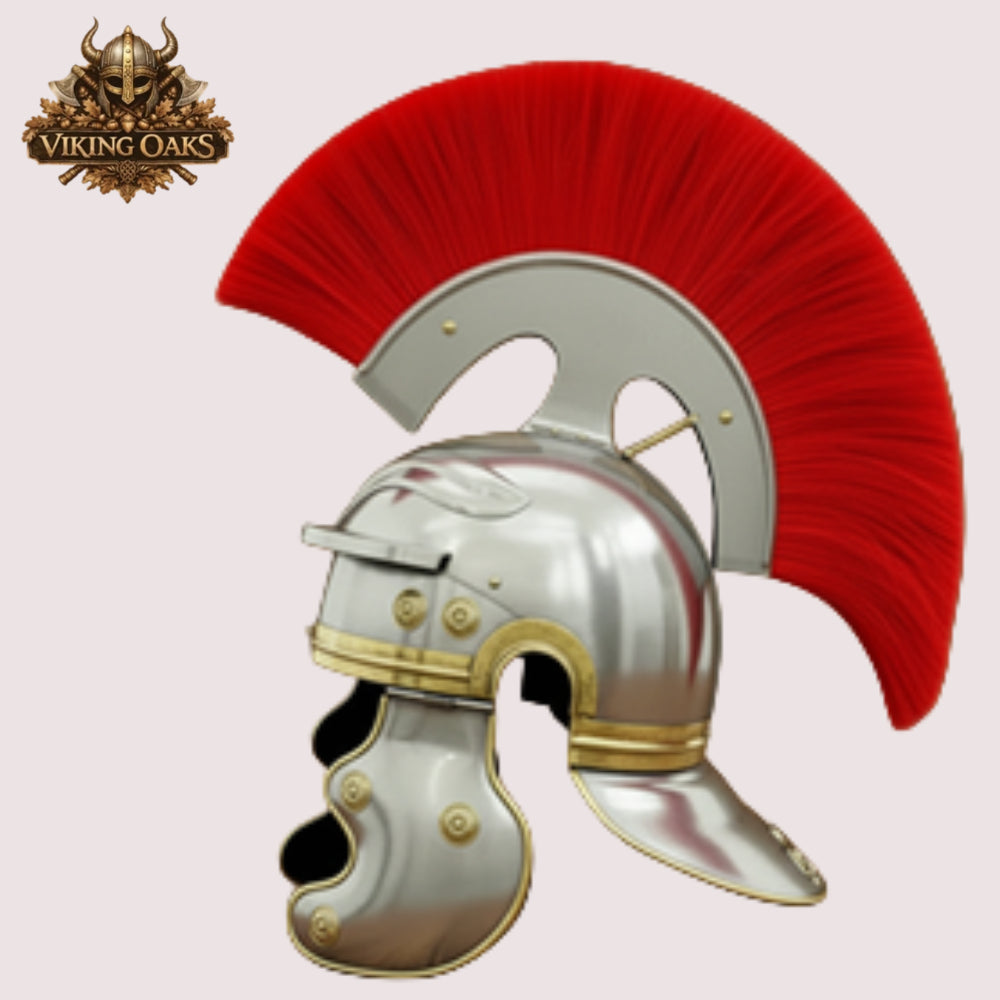 Roman Centurion Helmet red hair – Warrior Armor Helmet with Wooden Display Stand