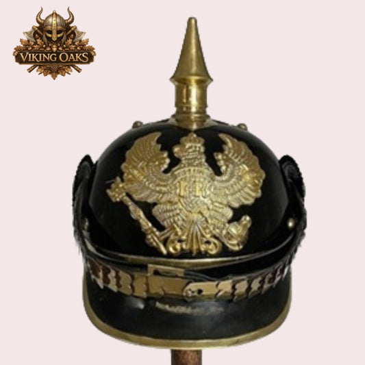 German Pickelhaube Helmet Set Black & Silver Imperial Spike Helmets