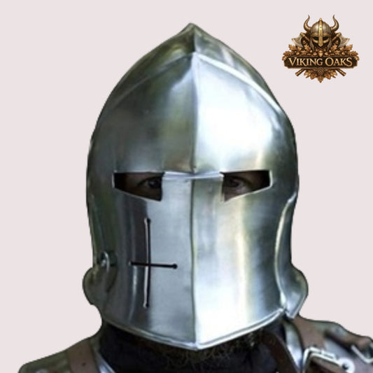 Medieval Barbute Helmet – Fully Wearable Armor for Role Play with Display Stand