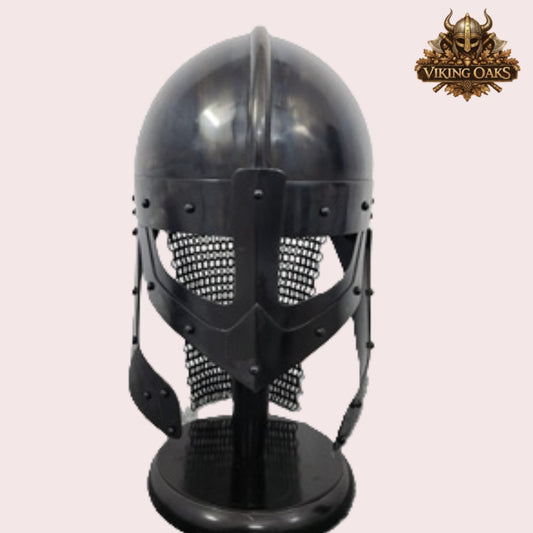 Raven Viking Helmet Norman Knight Chain Mail Helmet with Wooden Stand