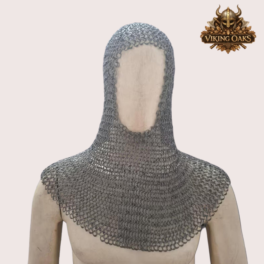 Dark Gray Aluminum Chainmail Hauberk 9MM Flat Ring Full Sleeve Front Open Halloween Costume