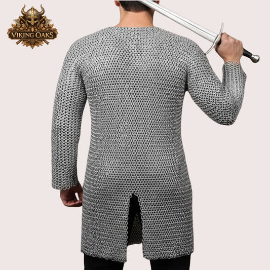 Chainmail Hauberk 9MM Round Riveted Chainmail Armor Medieval LARP Reenactment Costume