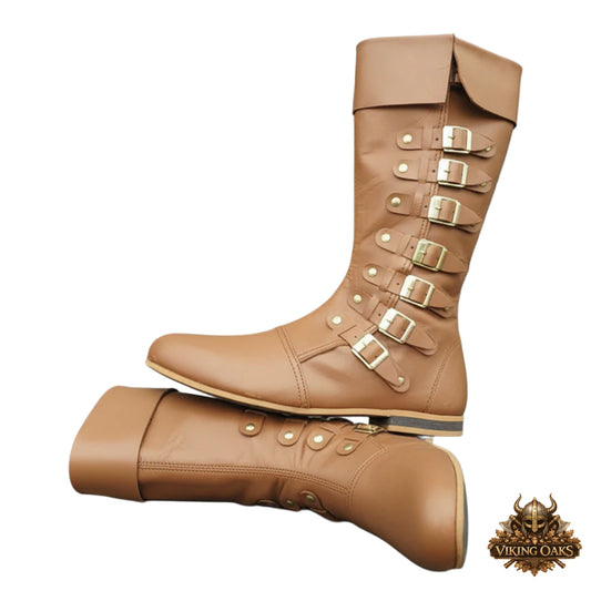 Premium brown genuine leather Renaissance Faire footwear with durable sole