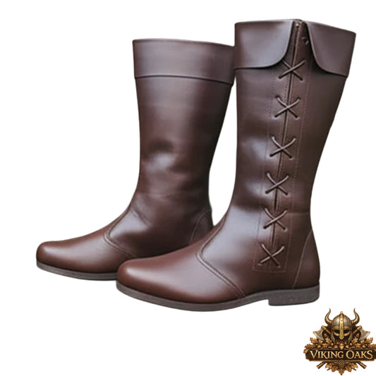 Brown Medieval Style Boots, Authentic Viking Pirate Shoes for Reenactment
