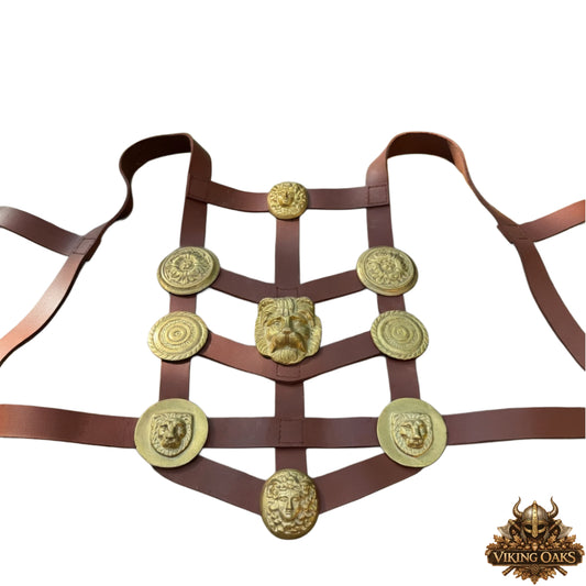 Roman Phalera Belt – Brass & Leather Military Armor for Reenactment, LARP & Cosplay