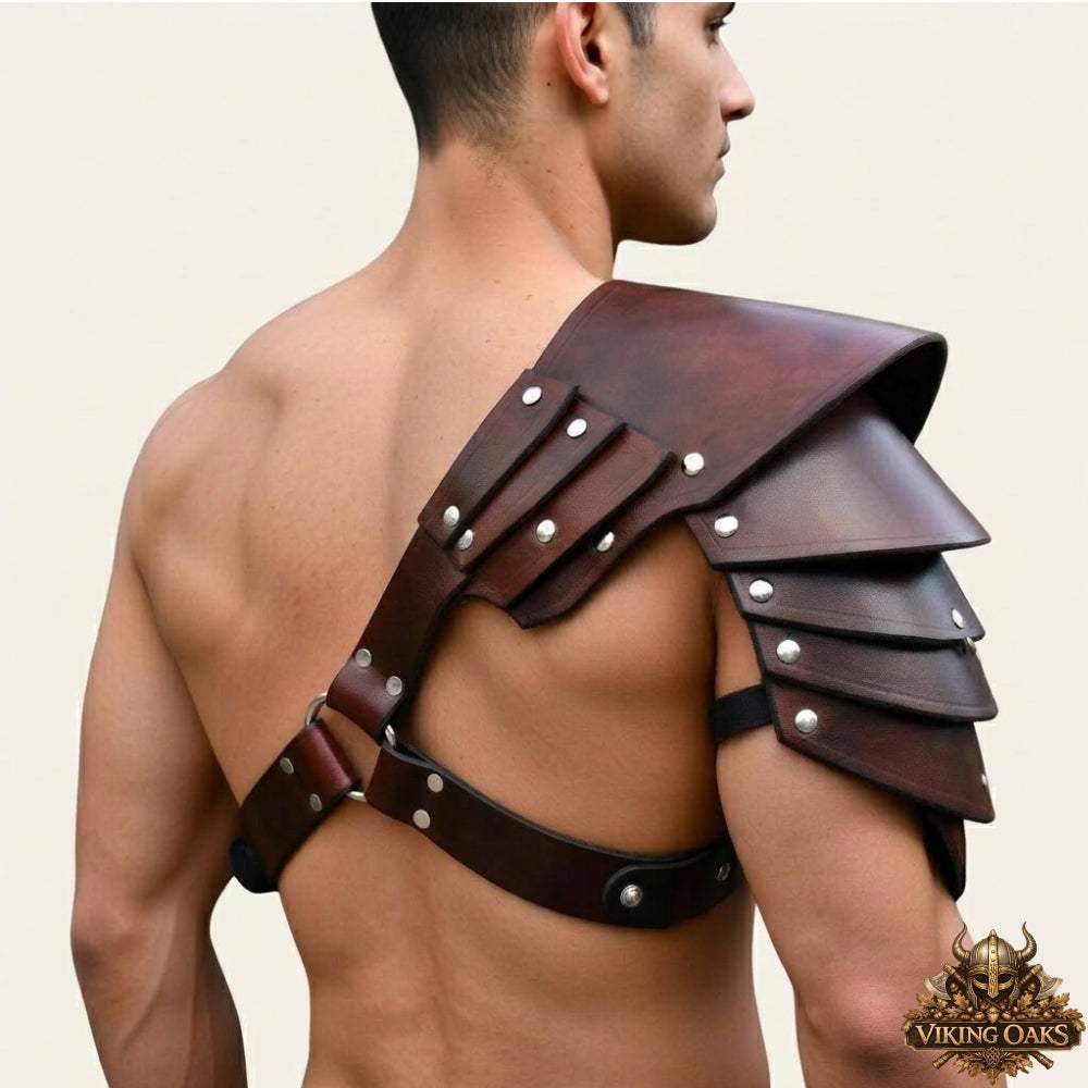 Back view of Leather Pauldron showing back box piece with bottom spacing