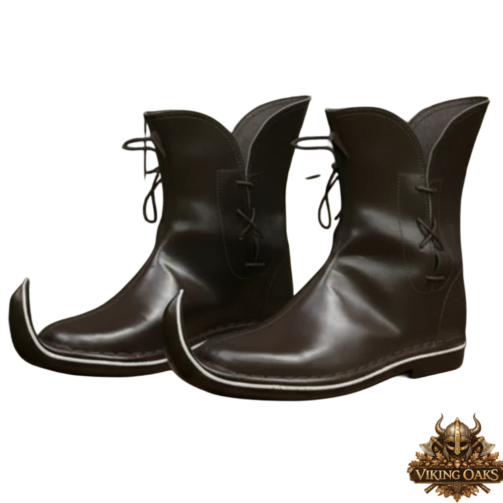 Vintage style black leather medieval shoes for LARP cosplay gear