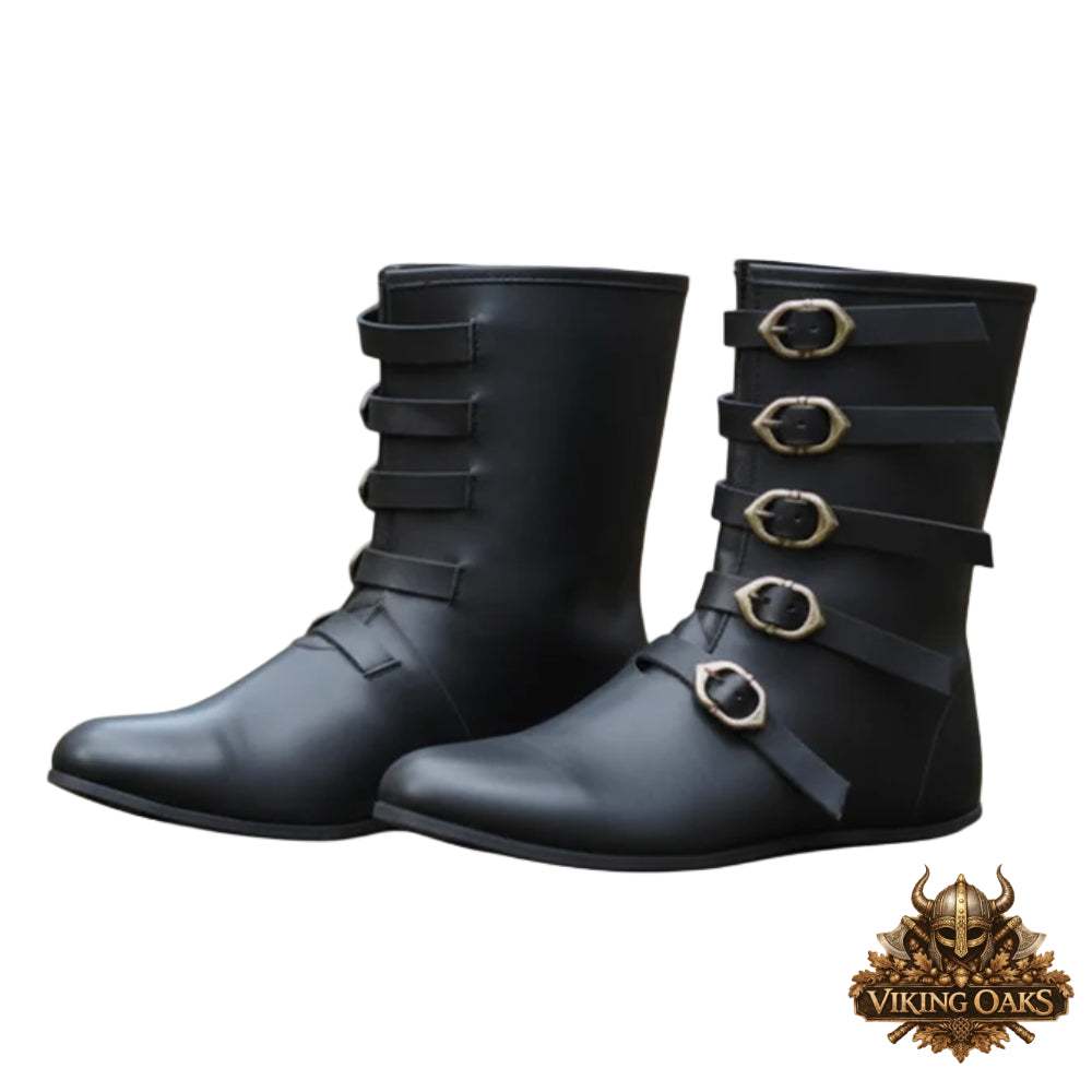 Authentic Black Viking Leather Boots for Outdoor Historical Cosplay