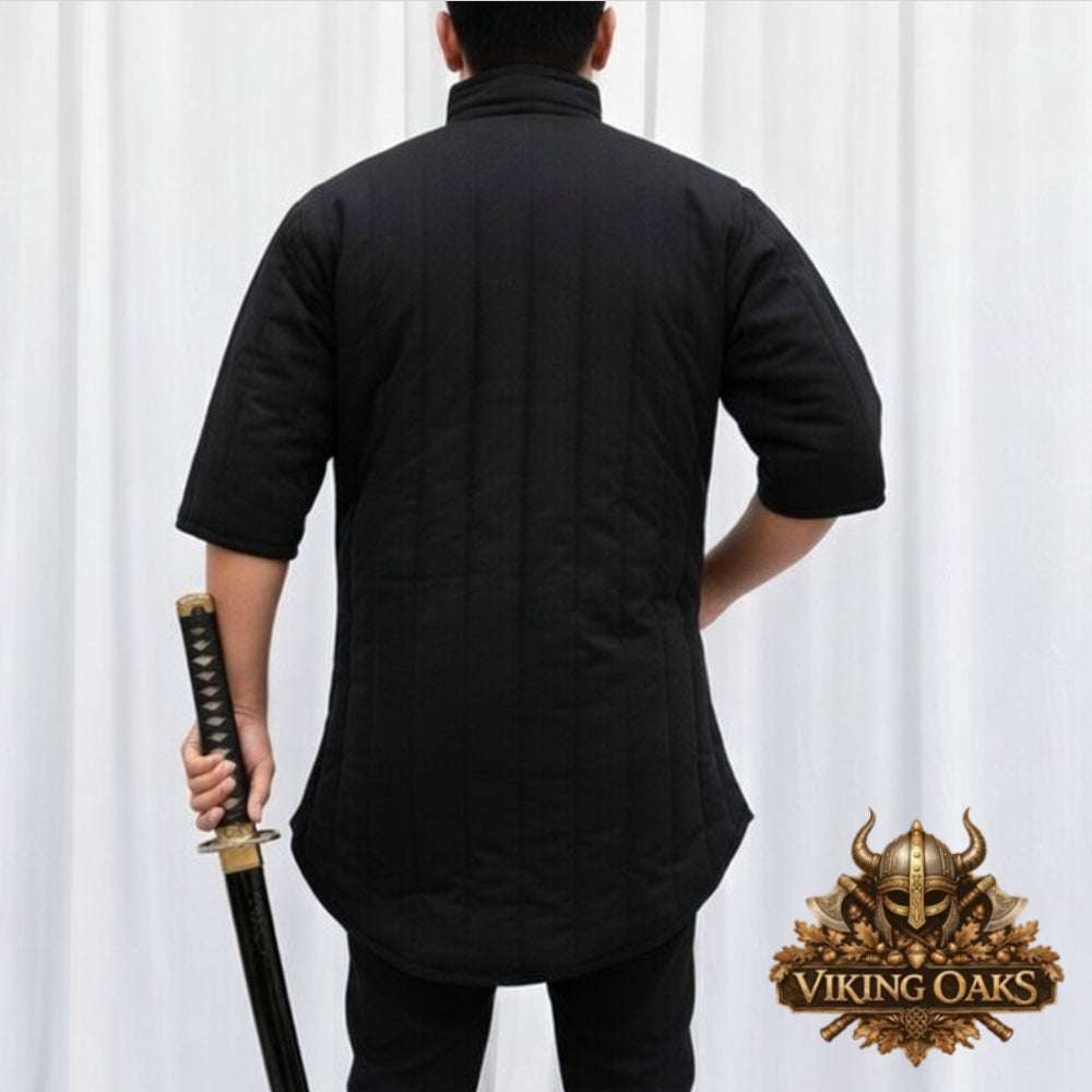 Black Medieval Quilted Gambeson Armor Jacket Knight Costume LARP Renaissance Clothing