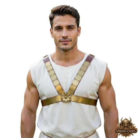 Roman Leather Phalera Belt – Brass Chest Armor for LARP, Reenactment & Cosplay