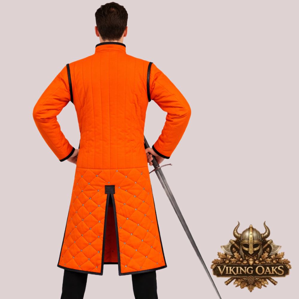 Orange Ren Faire Medieval Gambeson Quilted Armor Jacket back view
