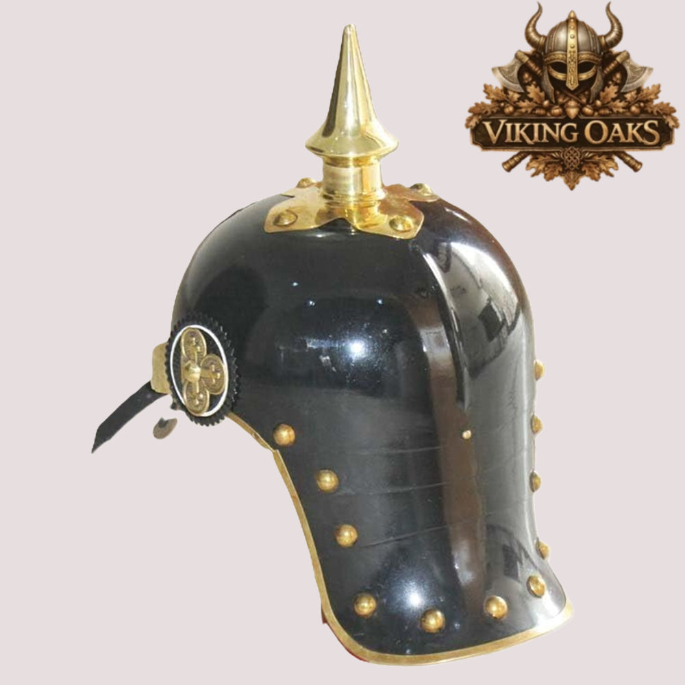 Black German Pickelhaube Helmet – Prussian Spiked Military Replica Armor