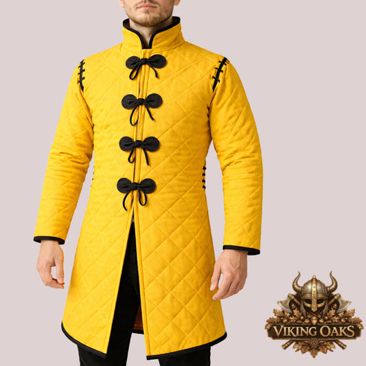 Yellow Medieval Gambeson for Men Quilted Cotton Armor Jacket Knight LARP Cosplay Costume Historical Reenactment