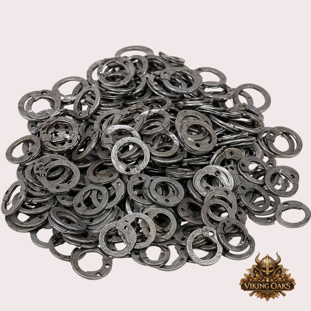 Medieval Chainmail Repair Rings & Rivets Set – Flat Steel Natural Finish Costume Accessory