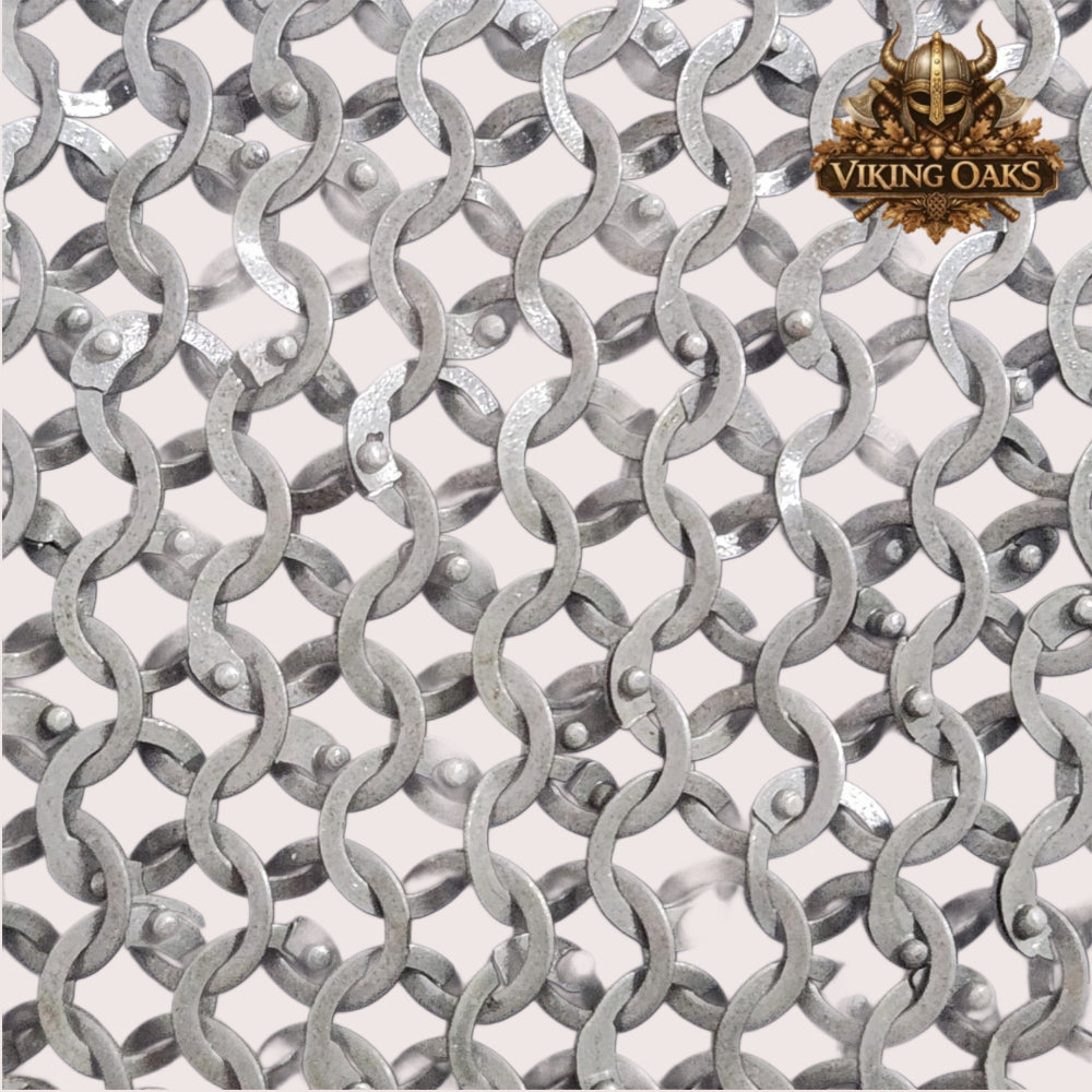 Chainmail Shirt 9MM Flat Riveted Armor with Brown Leather Trim Ren Faire Event Costume