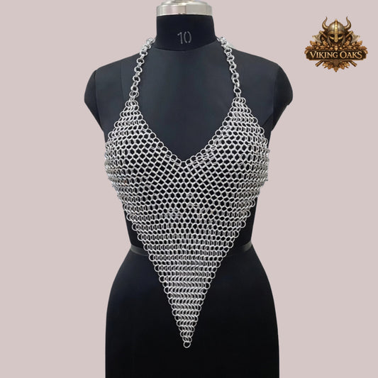 Aluminum Chainmail Halter Top – 10MM Butted Ring Costume for Cosplay, Renaissance Faire & Halloween Costume