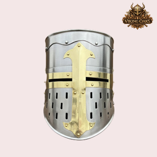 Medieval Knight Helmet Silver & Black Crusader Armour Helmet