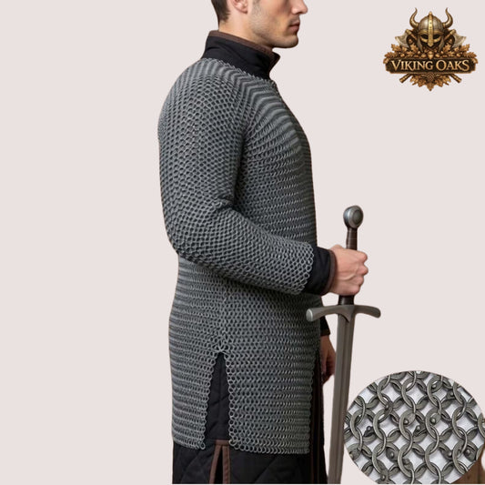 8MM Mild Steel Chainmail Hauberk Round Riveted Armor Shirt Ren Faire Costume