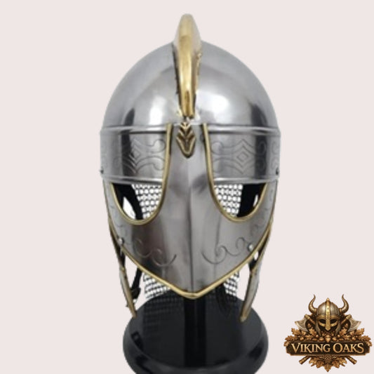 Medieval Viking Chainmail Helmet Replica with Wooden Display Stand Full Wearable Warrior Helmet Collectible Decor Gift