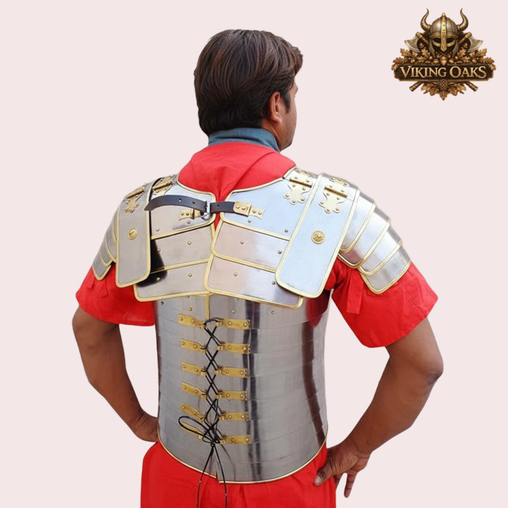 Roman Armor Set Brass Lorica Segmentata with Helmet & Red Crest