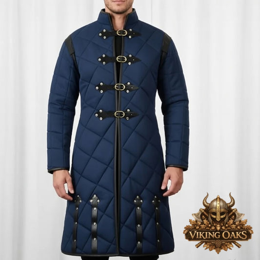 Blue Medieval Gambeson Armor Jacket Renaissance Knight Costume Viking Padded Tunic LARP Cosplay Clothing
