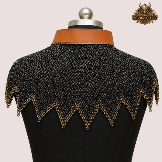 9MM Chainmail Aventail Flat Ring Riveted Washer with Brass Trim Bottom Edge Neck Protection