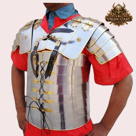 Roman Armor Set Brass Lorica Segmentata with Helmet & Red Crest