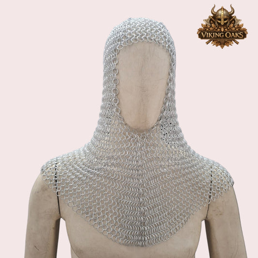 Medieval Crusader Helmet with Chainmail Coif & Stand Knight Armor Costume