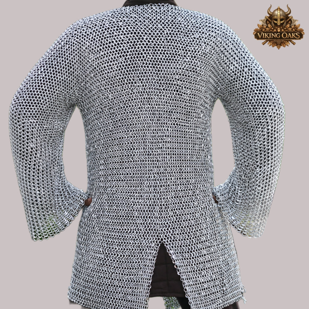 9MM Aluminum Chainmail Hauberk – Medieval Armor Costume Round Ring With Solid Rings Shirt for Halloween