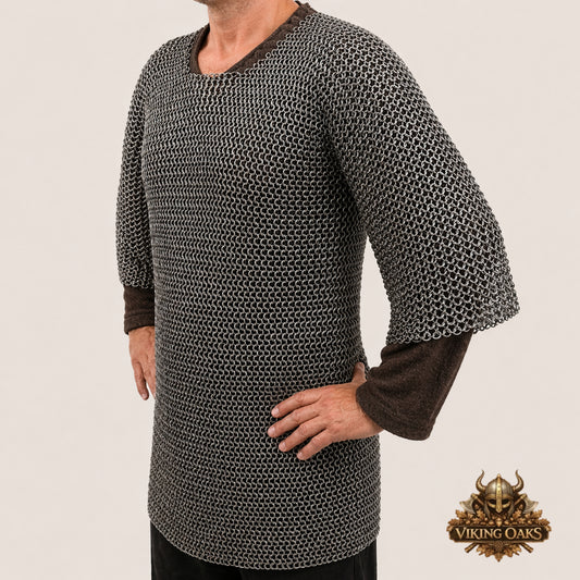 Stainless Steel Chainmail Shirt – 9mm Flat Riveted Half Sleeve Armor Costume