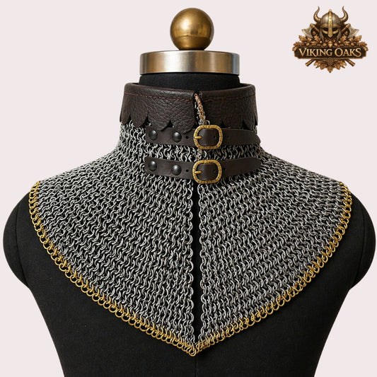 9mm Brass Trimmed Chainmail Gorget – Riveted Medieval Collar