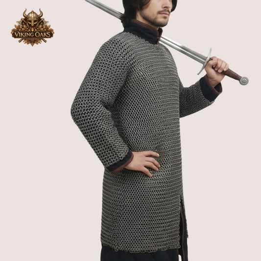 Riveted Mild Steel Chainmail Hauberk Viking Armor for Reenactment LARP Costume