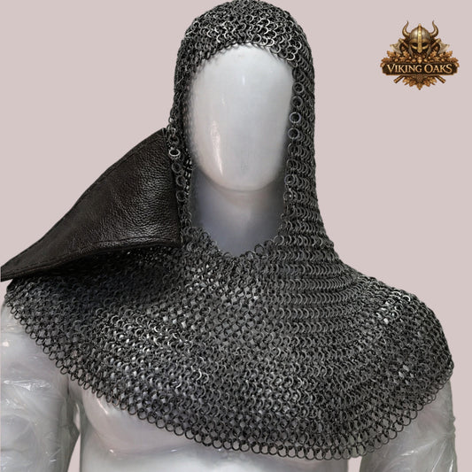 9mm Flat Ring Riveted Chainmail Coif – Medieval Armor Hood for LARP, Cosplay & Event Wear