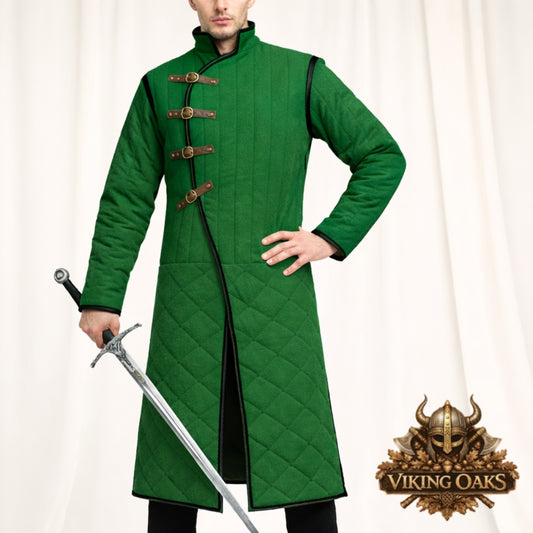 Green Medieval Gambeson Quilted Armor Jacket for Ren Faire costume