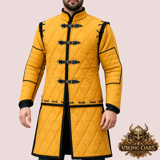 Yellow Medieval Padded Knight Jacket - Gambeson Armor for LARP & Cosplay