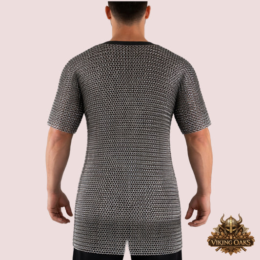 9MM Chainmail Shirt Front Open Half Sleeve Riveted Flat Ring Medieval Armor