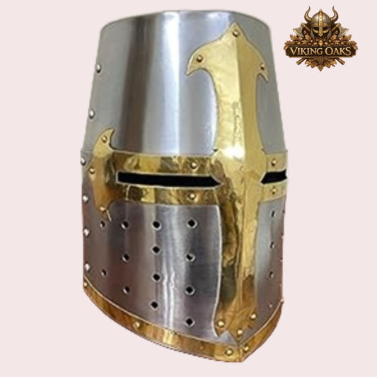 Crusader Helmet Set Silver and Black Medieval Knight Armour