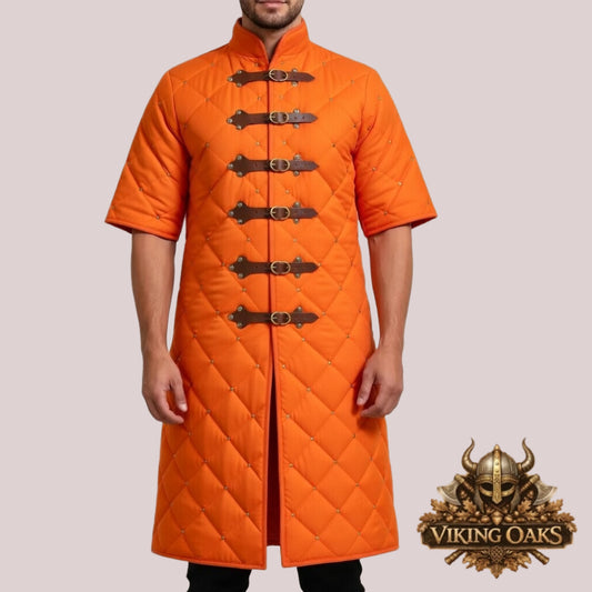Orange Medieval Gambeson Armor Jacket Viking Knight LARP Costume Quilted Renaissance Clothing