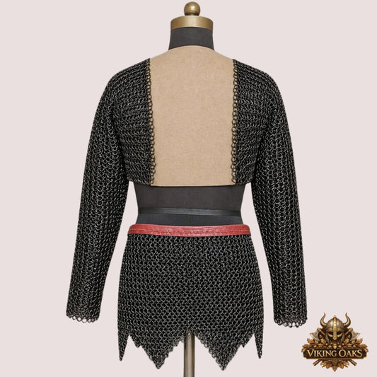Chainmail Voider Gambeson with Skirt – 9MM Flat Ring Riveted Washer Armor for Medieval & LARP Events