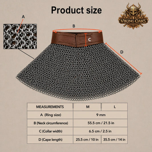 9MM Chainmail Aventail – Flat Riveted Rings with Washer Neck Protection Collar