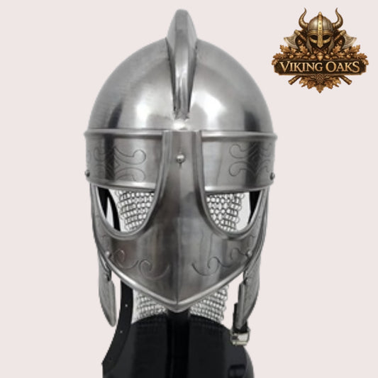 Knight Horse Chainmail Helmet Medieval Viking Queen Helmet with Wooden Display Stand Full Wearable Armor