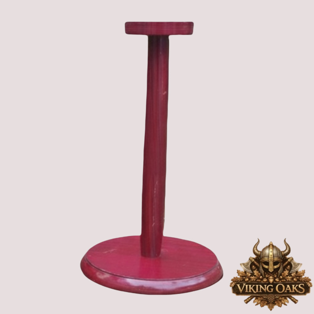 Black Knight Helmet with Wooden Stand – Medieval Armor Collectible Display Piece