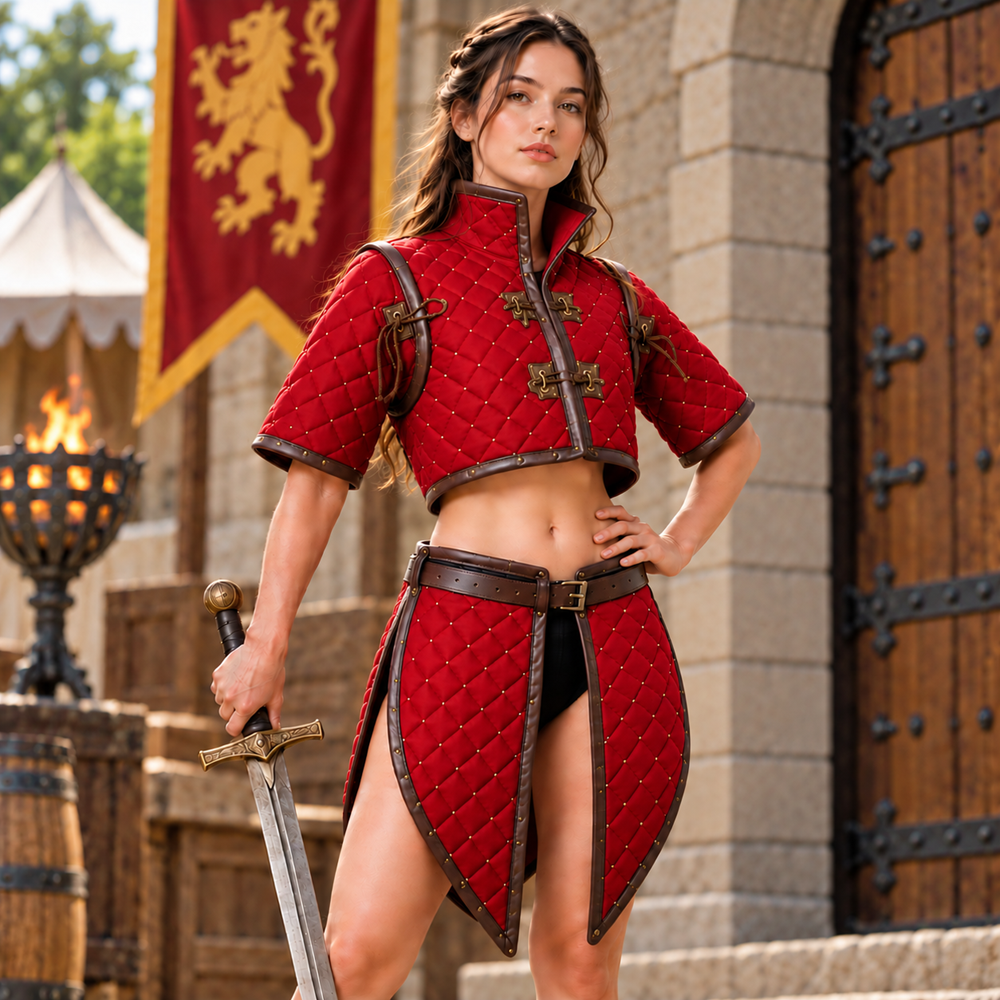 Medieval Witcher Gambeson Half Sleeve – Padded Armor Costume for LARP, Cosplay, Renaissance Fair, Halloween