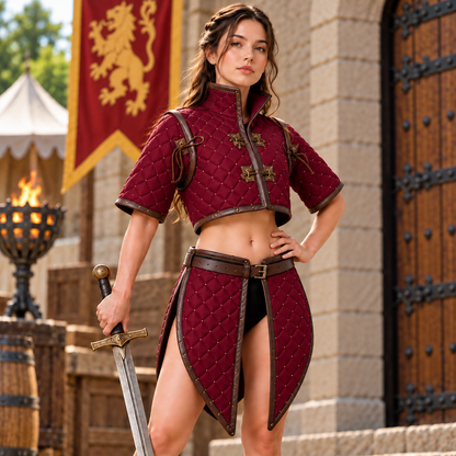 Medieval Witcher Gambeson Half Sleeve – Padded Armor Costume for LARP, Cosplay, Renaissance Fair, Halloween