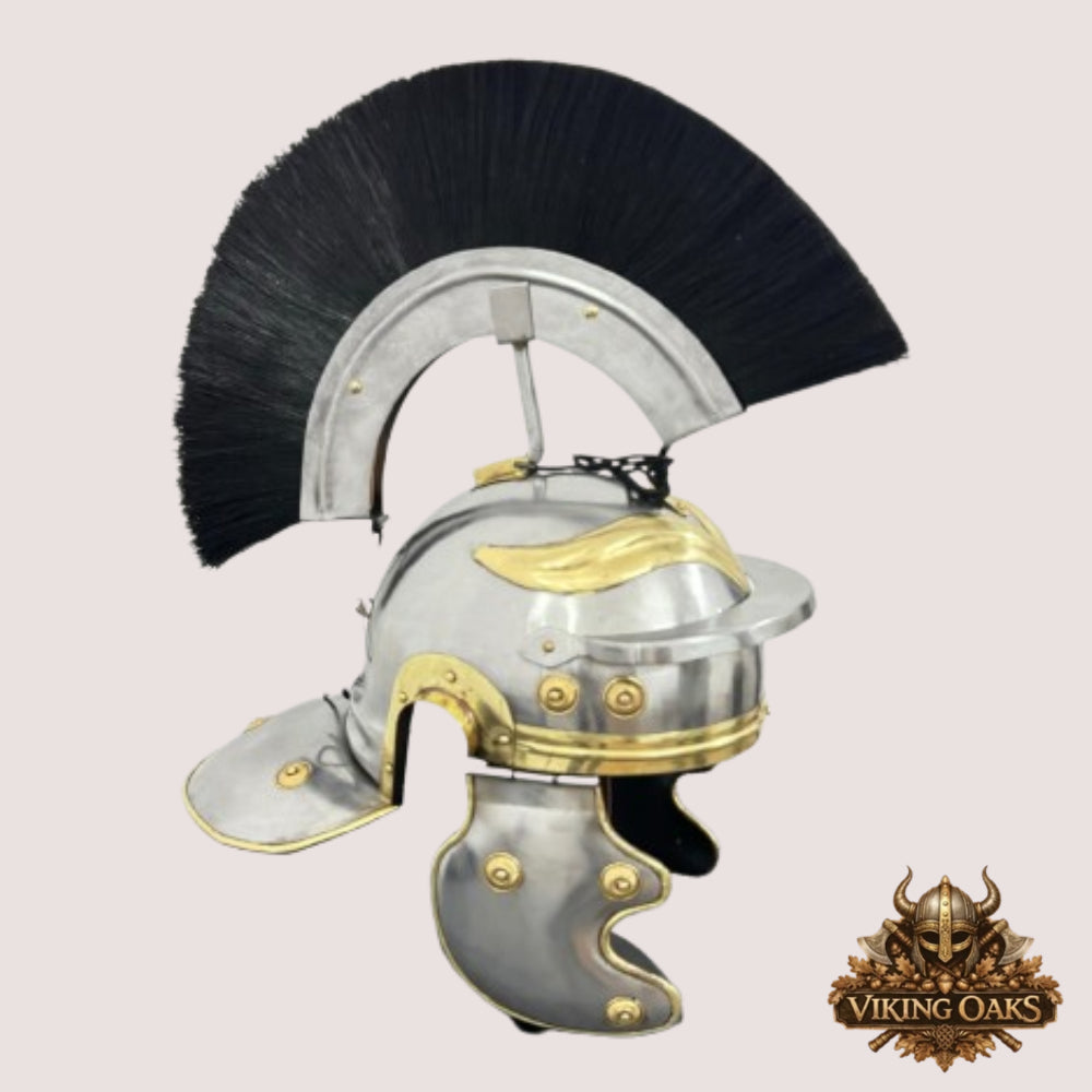 Roman Centurion Helmet with Black Plume – Warrior Armor Helm with Display Stand for Décor & Cosplay