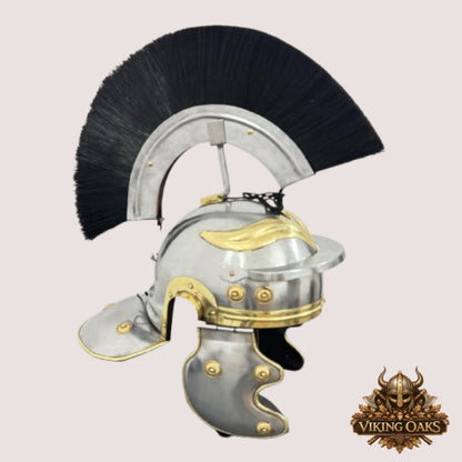 Roman Centurion Helmet with Black Plume – Warrior Armor Helm with Display Stand for Décor & Cosplay