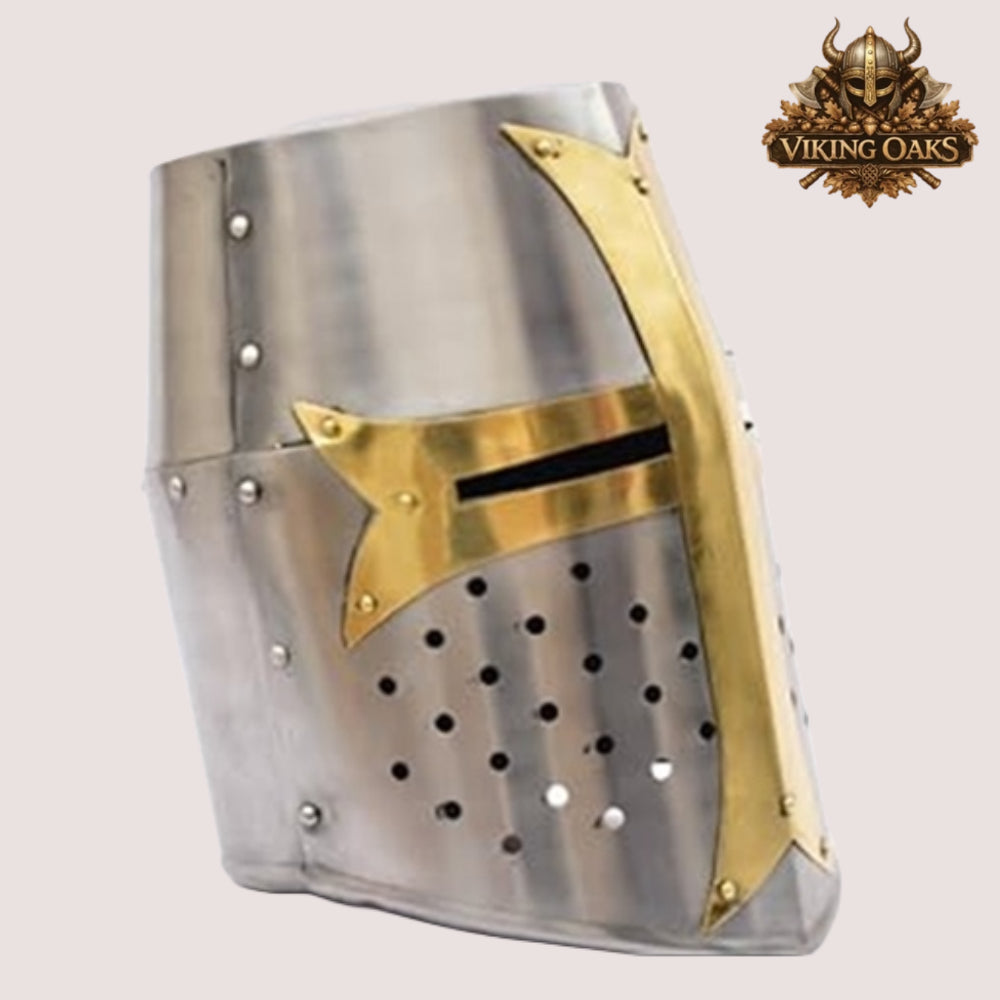 Crusader Helmet with Brass Trim – Knights Templar Medieval Armor for Reenactment, LARP & Cosplay