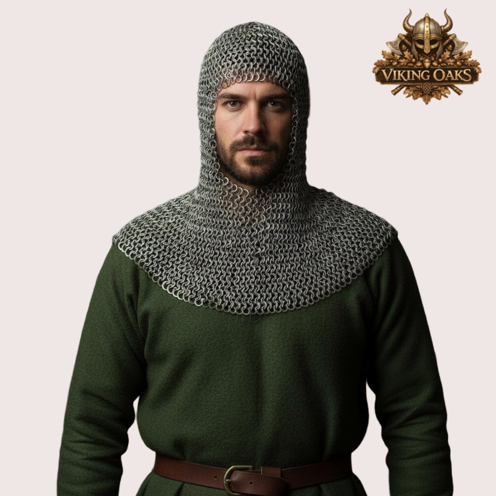 9MM Mild Steel Chainmail Coif Flat Ring Riveted Medieval Hood Armor